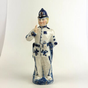 Vintage Flow Blue Staffordshire Porcelain Policeman Officer Bobby Figurine 7.5"